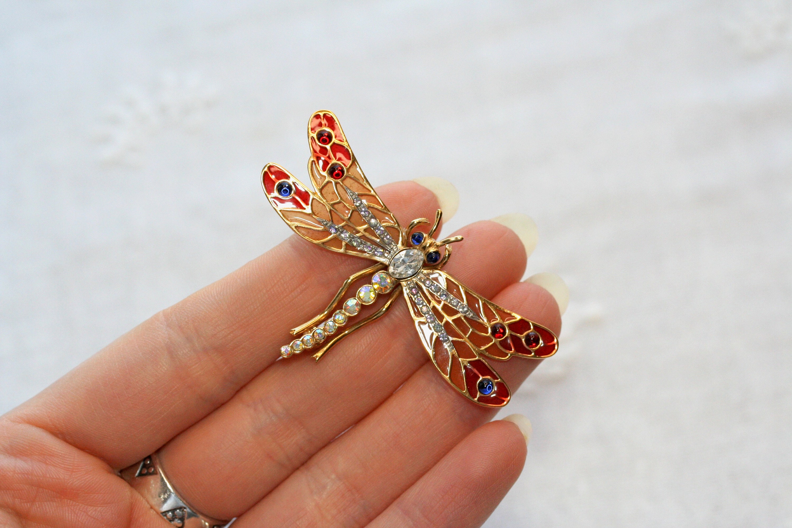 【保存状態良好】Butler&Wilson 【Dragonfly】 Vintage Butler & Wilson Plique a Jour Enamel and Rhinestone