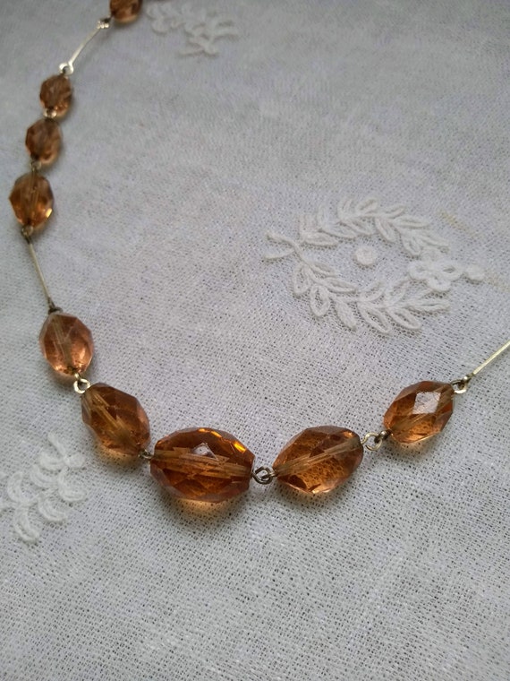 PEACH FACETED LUCITE DROP SILVER TONE LINK BUBBLE NECKLACE EARRING SET
