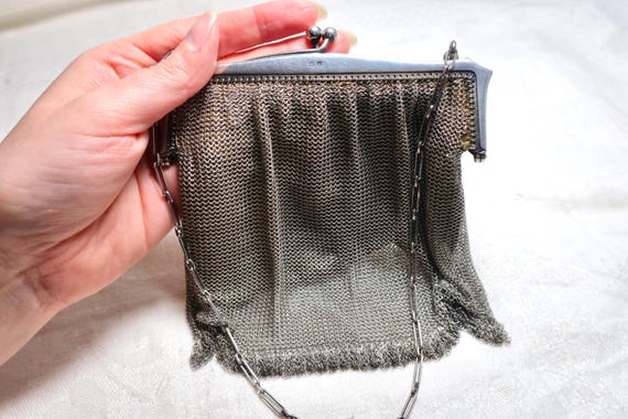 Antique 1920s solid sterling silver mesh top hand… - image 10