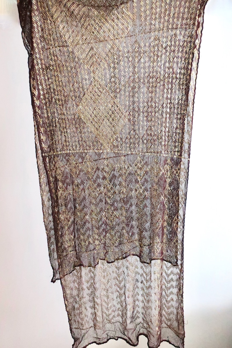 Vintage 1920s Art Deco Assuit Asyut Shawl Dark Brown Hammered Gilt ...