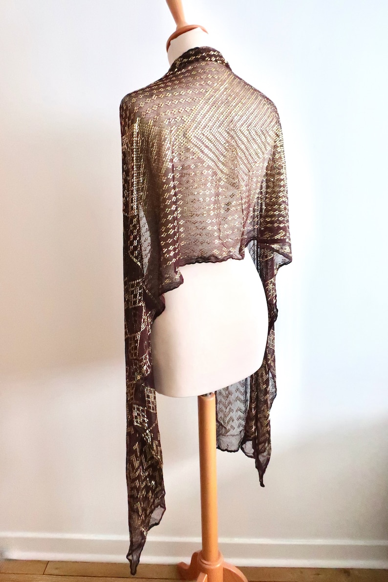Vintage 1920s Art Deco Assuit Asyut Shawl Dark Brown Hammered Gilt ...