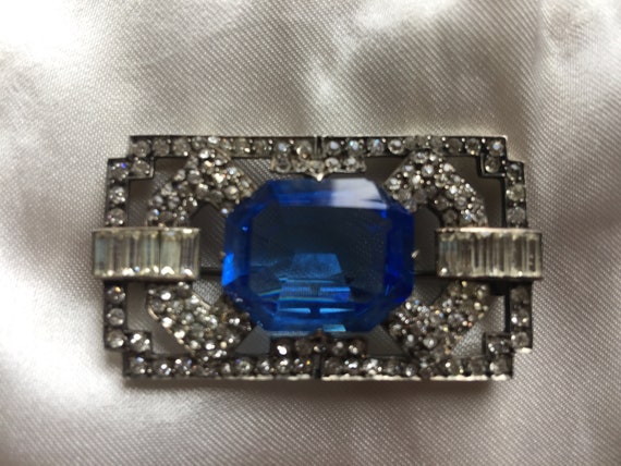 Art Deco Solid Silver Diamante Brooch 1930s Antiqu