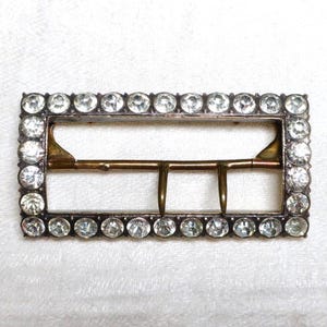 Antique Victorian Edwardian large silver tone slim rectangular paste belt sash buckle