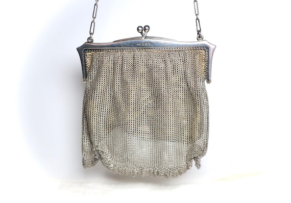 Antique 1920s solid sterling silver mesh top hand… - image 5