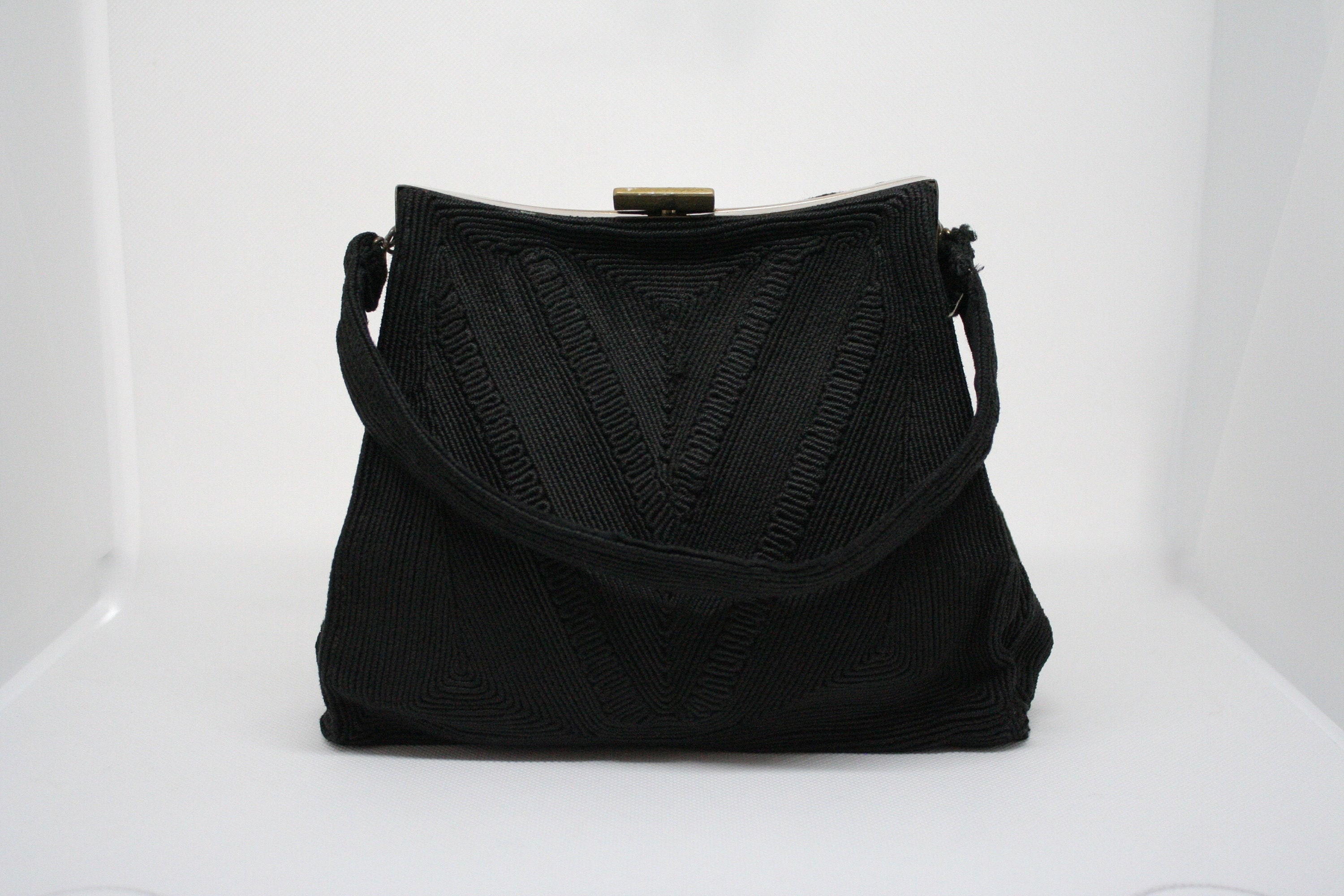 Vintage 1940s 50s Original Cordé Black Cord Work Top Handle