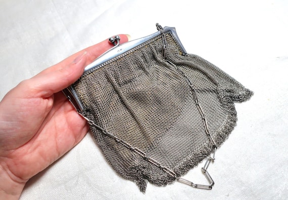 Antique 1920s solid sterling silver mesh top hand… - image 9