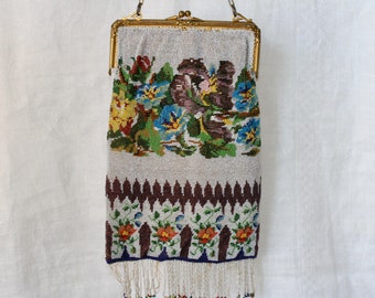 Vintage 1920s Art Deco Beadwork Beaded Fringe Top Handle Evening