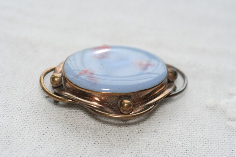 Antique Arts /& Crafts Minton Hollins Astra Astraware blue lilac pink ceramic art pottery brooch
