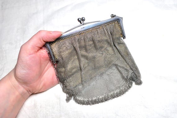 Antique 1920s solid sterling silver mesh top hand… - image 14