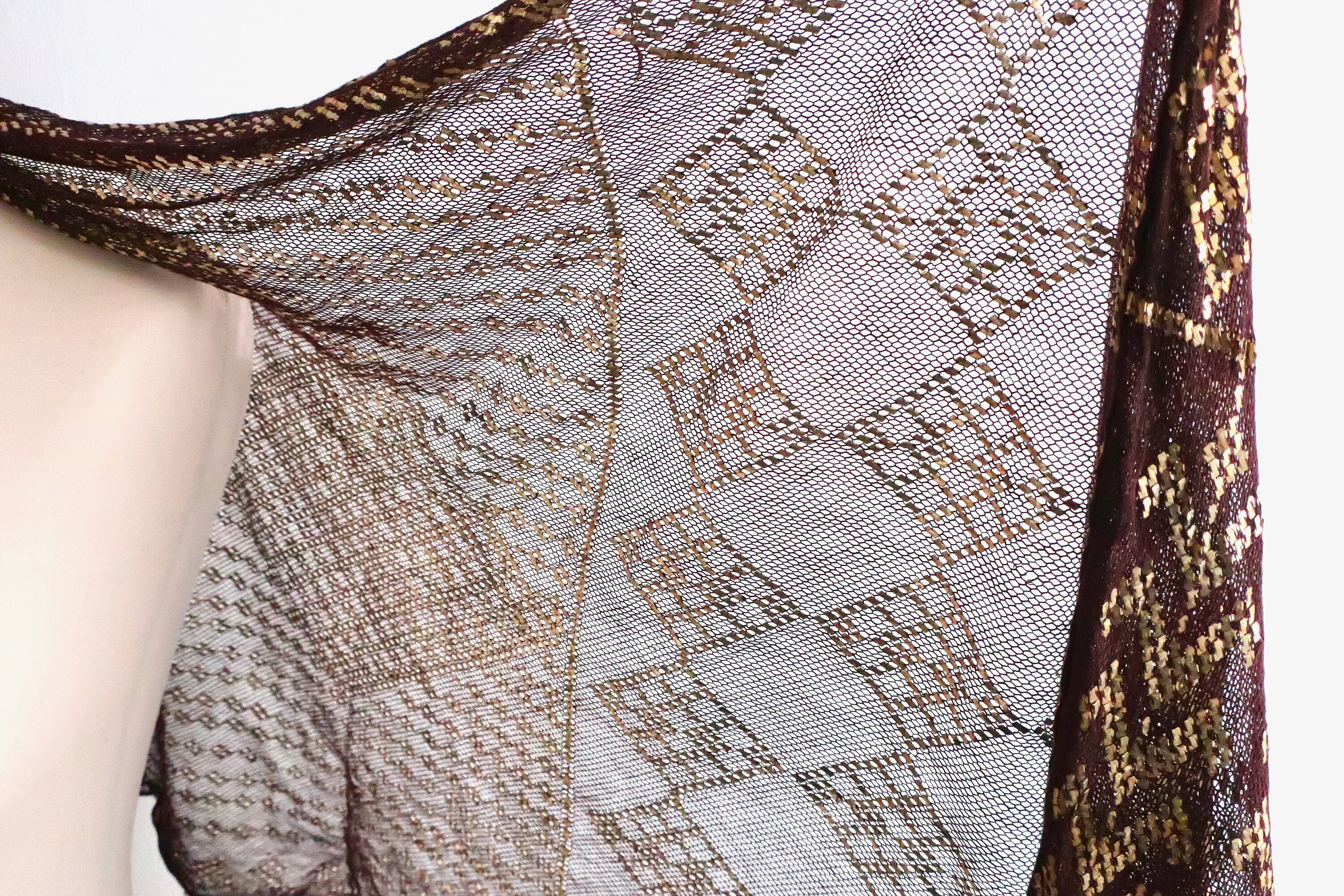 Vintage 1920s Art Deco Assuit Asyut Shawl Dark Brown Hammered Gilt ...