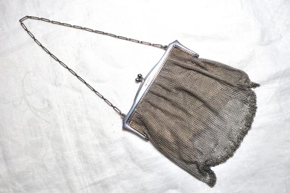 Antique 1920s solid sterling silver mesh top hand… - image 13