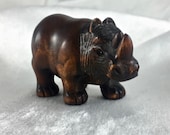 Vintage Japanese Rhinoceros boxwood netsuke, signed