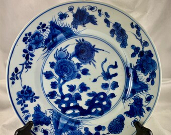 Antique Japan Arita Fuku Imari Blue and White Porcelain Charger Plate