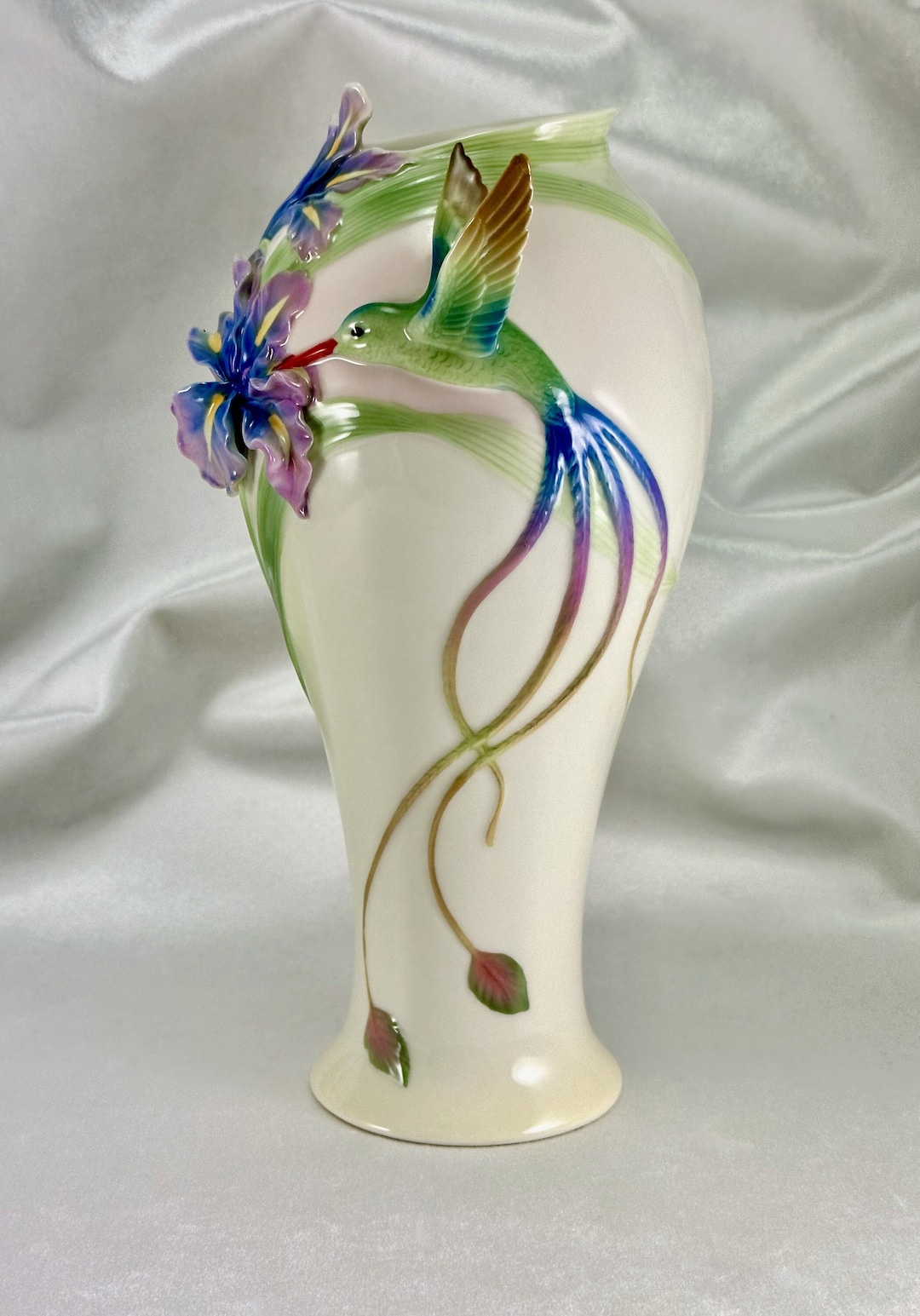 Vintage Franz Porcelain Long Tail Hummingbird Large Vase Etsy