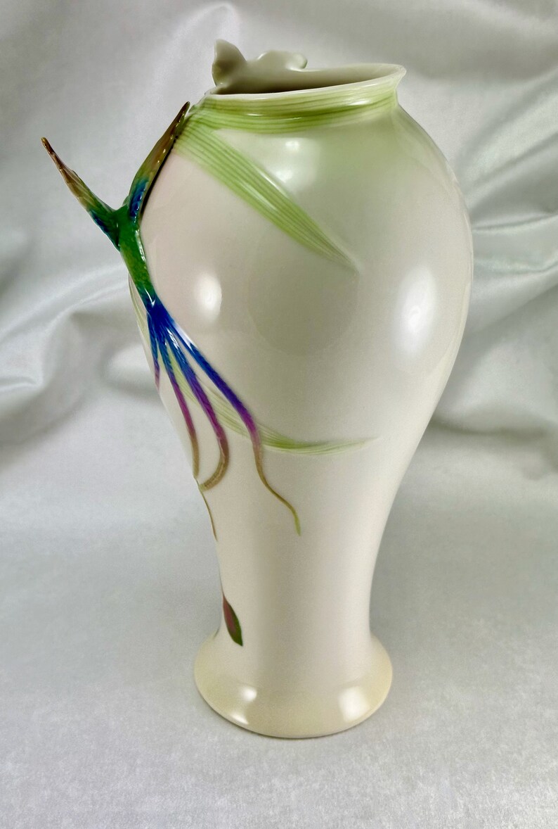 Vintage Franz Porcelain Long Tail Hummingbird Large Vase Etsy