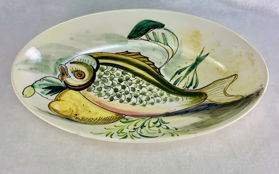 Vintage Italy Mancioli Ceramic Fish and Lemon Oval Plate 