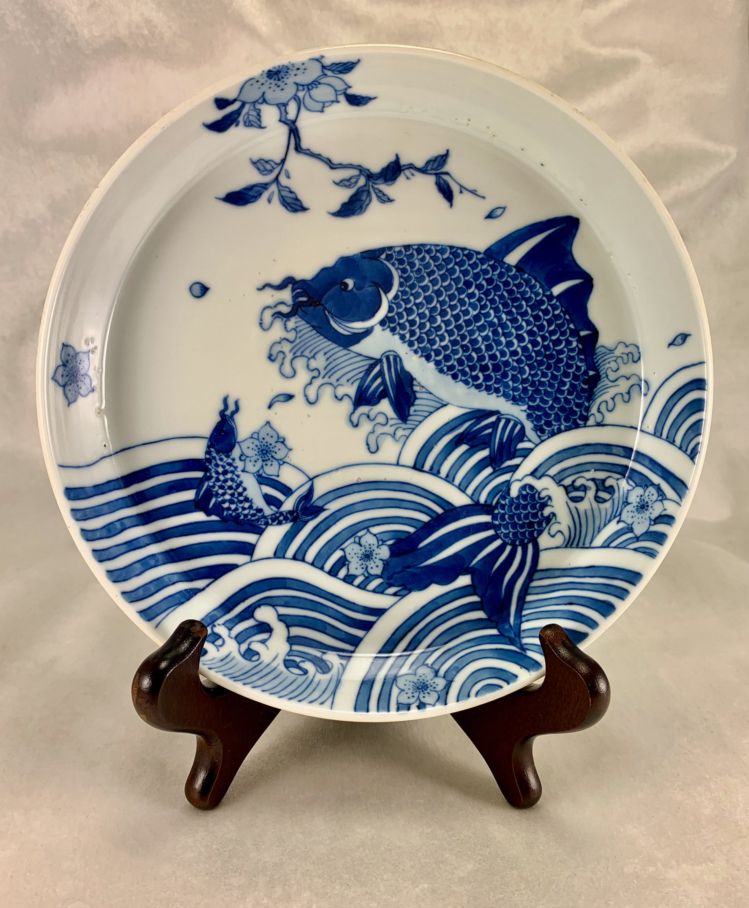 Antique Chinese Porcelain Kangxi Waves With Jumping Koi Carp Fish