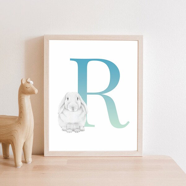 Letter R Nursery Print, Baby Nursery Decor, Woodland Animal Nursery Print, Digital Download