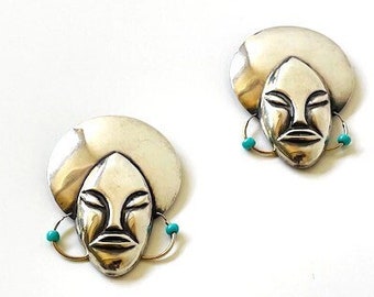 Vintage 1980/90 clip en pendientes mujer con turbante de metal plateado