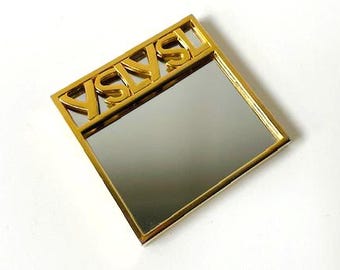 Miroir Yves Saint Laurent Doré - Format 9x9 Cm - Cadre Rectangle Doré - Neuf Emballé