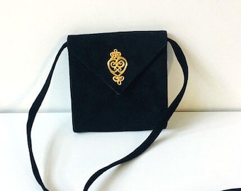 SONIA RYKIEL  vintage 1990 sac pochette bandoulière daim noir