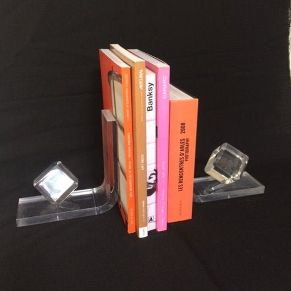 Vintage 1970 serres-livres plexi lucite book ends