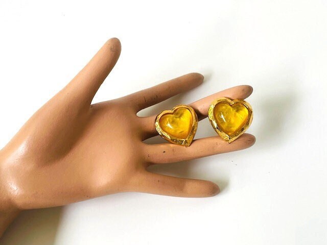 Boucles D'oreilles Vintage Clip Cœurs - Marque Agatha / Édouard Rambaud - Métal Doré Plaqué Or - Occasion