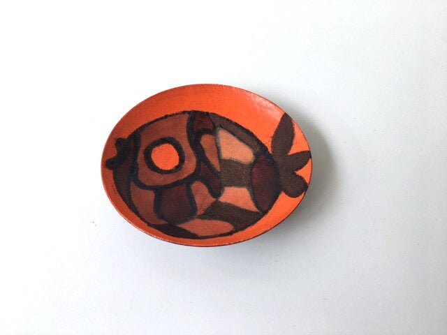 Boris Veisbrot Rare Coupe Émaillée Limoges 1950 Poisson Stylisé Parf État