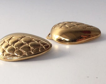 Clips D'oreilles Vintage Lanvin - émail Crème Doré - 30x20 Mm - Occasion - Bijou Ancien Français