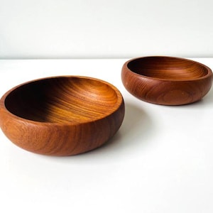 Vintage 1960 duo of teak bowls Scandinavian design Danmark
