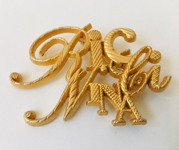 NINA RICCI Vintage Brooch Gold Metal Brooch Gold Tone 1980