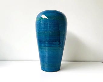 Vintage Bellini Italy Fish Scale Ceramic Vase, Rimini Blue