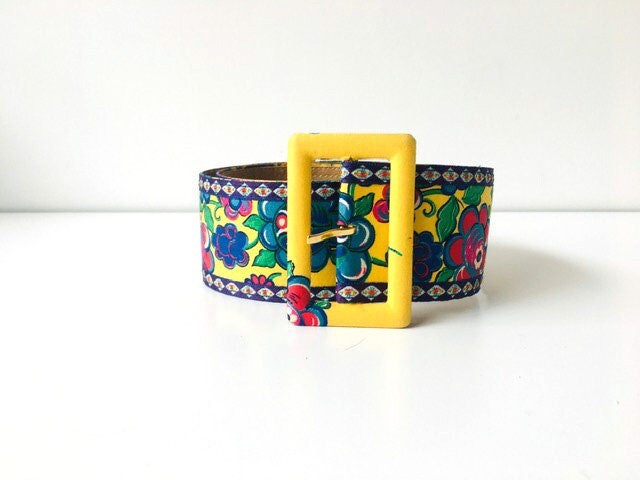 Kenzo Paris Vintage Black Leather Floral Embroidered Belt Gold Scalloped Buckle Kenzo leather belt - Gem main image 3