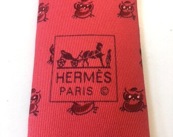 HERMES Paris corbata de seda Hermès patrón búhos corbata de seda 7906 MA