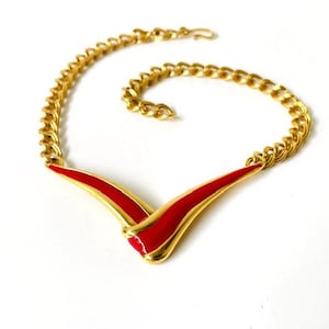 MONET Paris vintage 1980 gold metal necklace red enameled gold tone enameled necklace