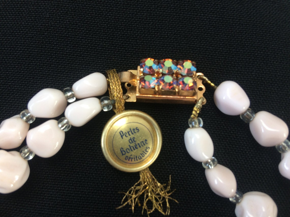 Collier Double Rang Perles Cristal De Bohème - Manufacture Pilote Berck Plage, Années 1950, Occasion En état Neuf