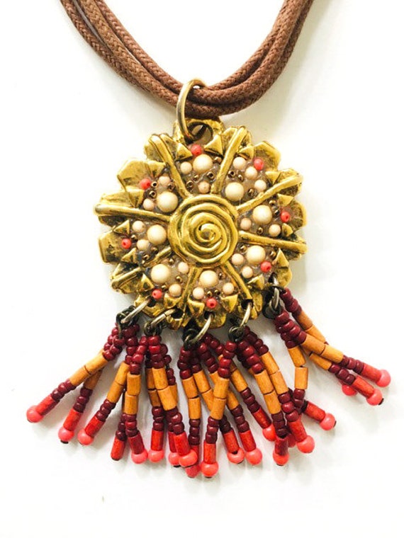 Collier Vintage Jacky De G - Perles Fantaisie, Croix, Doré Multicolore, Occasion Unique