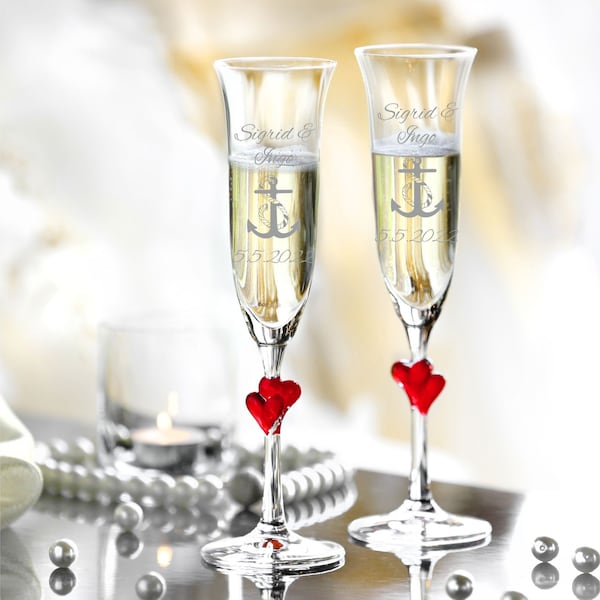 2 champagne glasses with engraving as a wedding gift - Personalized champagne glasses - Gifts for couples - Anchor - L'Amour