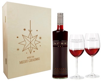 Weinglas – Geschenkset – Weinglas mit Gravur – Wein Geschenksets – Weihnachtsgeschenke – Geschenkideen Weihnachten – Rotwein – Stern 3er