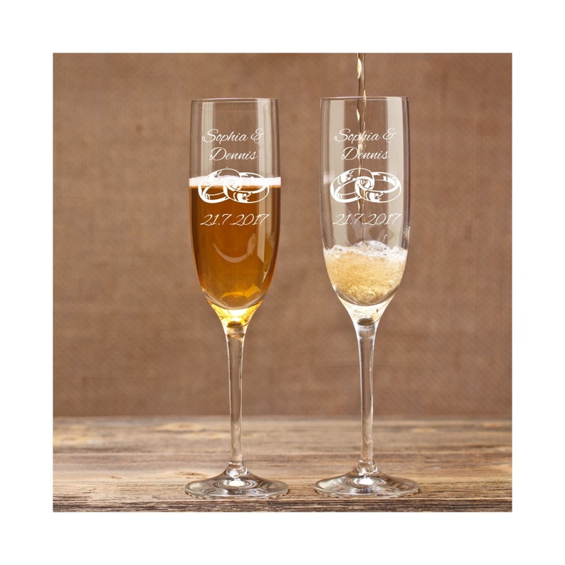 2 Leonardo champagne glasses with engraving as a wedding gift Personalized champagne glasses Gifts for couples Rings 2 image 1