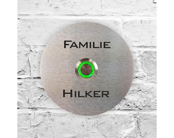 Doorbells – Doorbell sign stainless steel – Stainless steel Doorbell with name – Doorbell with engraving – with LED lighting – 90 mm round