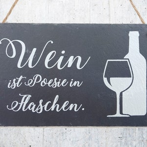 Printed slate plaque 250 x 150 mm with saying "Wine is poetry in bottles" with sisal ribbon wine decoration 250 x 150 mm