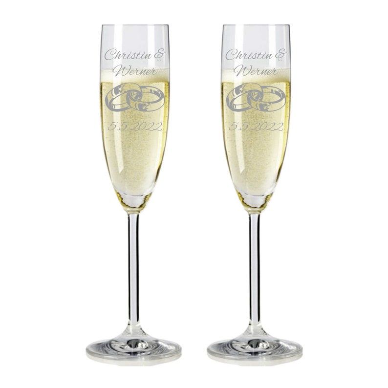 2 Leonardo champagne glasses with engraving as a wedding gift Personalized champagne glasses Gifts for couples Rings 2 image 2