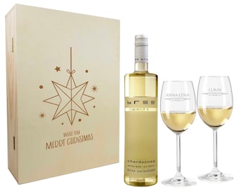 Weinglas – Geschenkset – Weinglas mit Gravur – Wein Geschenksets – Weihnachtsgeschenke – Geschenkideen Weihnachten – Weißwein – Stern 3er