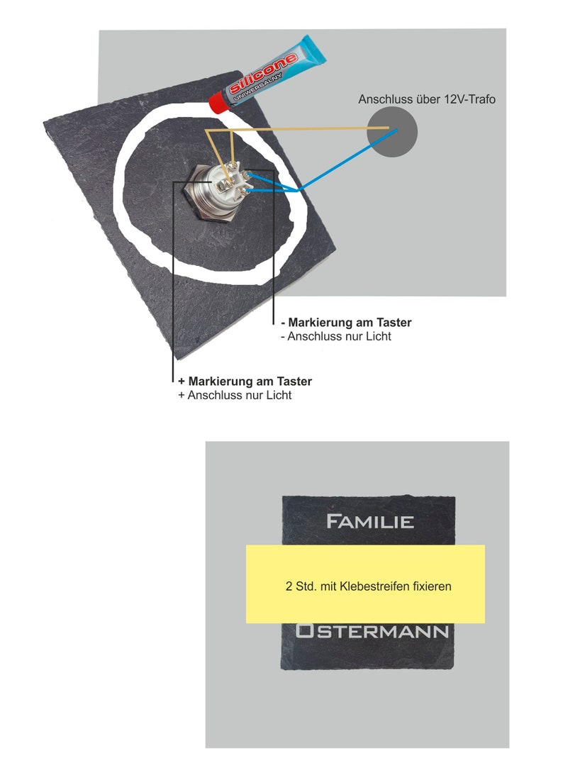 Türklingeln Klingelschild Schiefer Türklingel mit Gravur Türklingel mit Namen Türklingel Beleuchtet mit LED 100x100 mm Adresse Bild 9