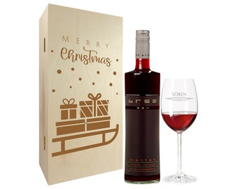 Weinglas – Geschenkset – Weinglas mit Gravur – Wein Geschenksets – Weihnachtsgeschenke – Geschenkideen Weihnachten – Rotwein – Schlitten 2er