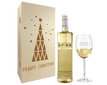 Weinglas – Geschenkset – Weinglas mit Gravur – Wein Geschenksets – Weihnachtsgeschenke – Geschenkideen Weihnachten – Weißwein–Tannenbaum 2er