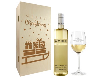 Weinglas – Geschenkset – Weinglas mit Gravur – Wein Geschenksets – Weihnachtsgeschenke – Geschenkideen Weihnachten – Weißwein–Schlitten 2er