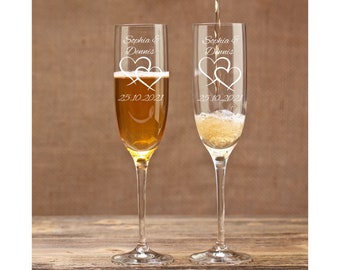 2 Leonardo champagne glasses with engraving as a wedding gift - Personalized champagne glasses - Gifts for couples - Two hearts