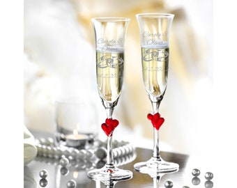 2 champagne glasses with engraving as a wedding gift - Personalized champagne glasses - Gifts for couples - Rings - L'Amour